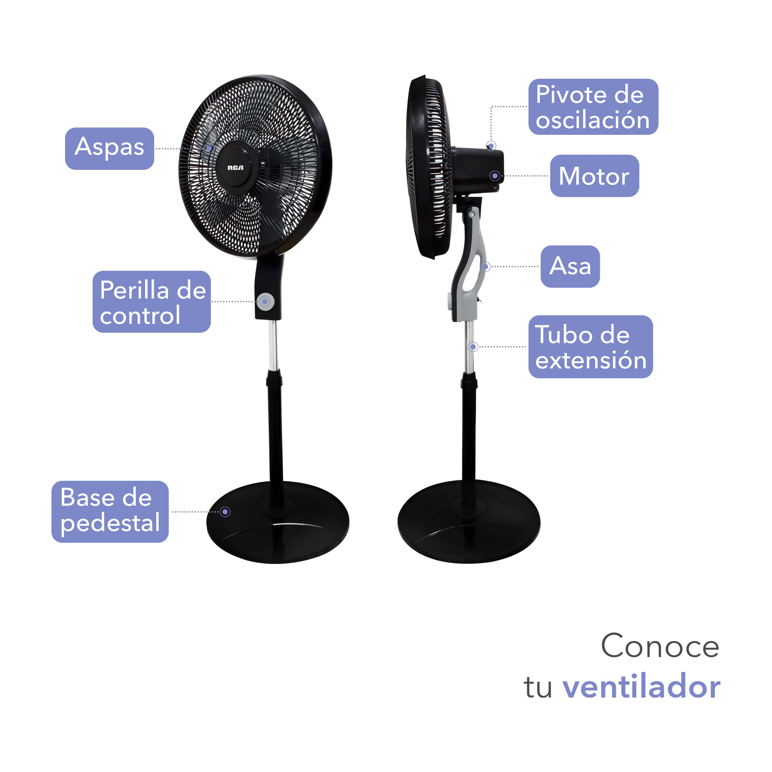 Foto 4 pulgar | Ventilador De Pedestal Rca Rc-16b2 Negro 3 Velocidades