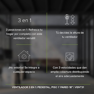 Foto 4 | Ventilador 3 en 1 Piso Pedestal y Pared Vent31 Avera color Plata