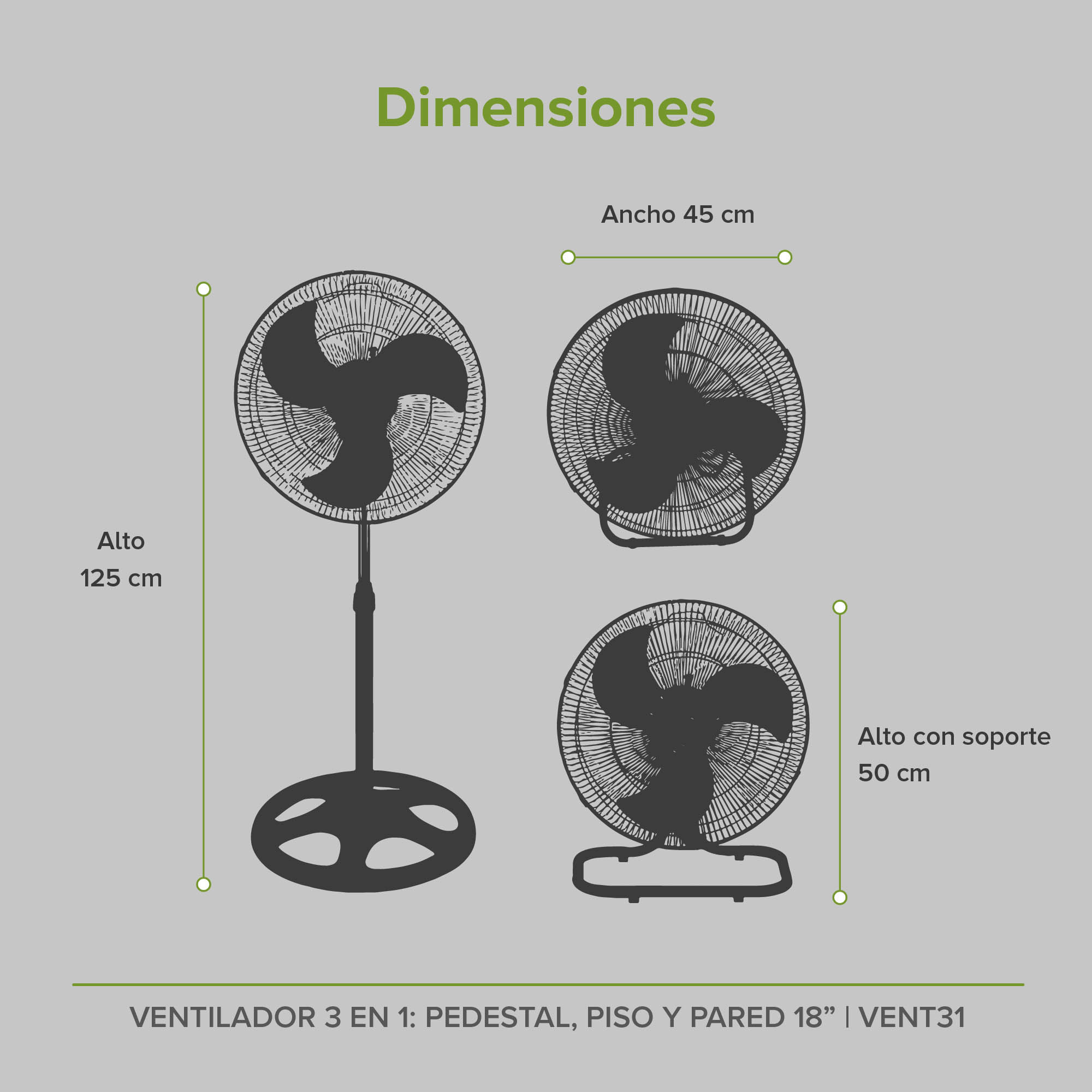 Foto 7 pulgar | Ventilador 3 en 1 Piso Pedestal y Pared Vent31 Avera color Plata