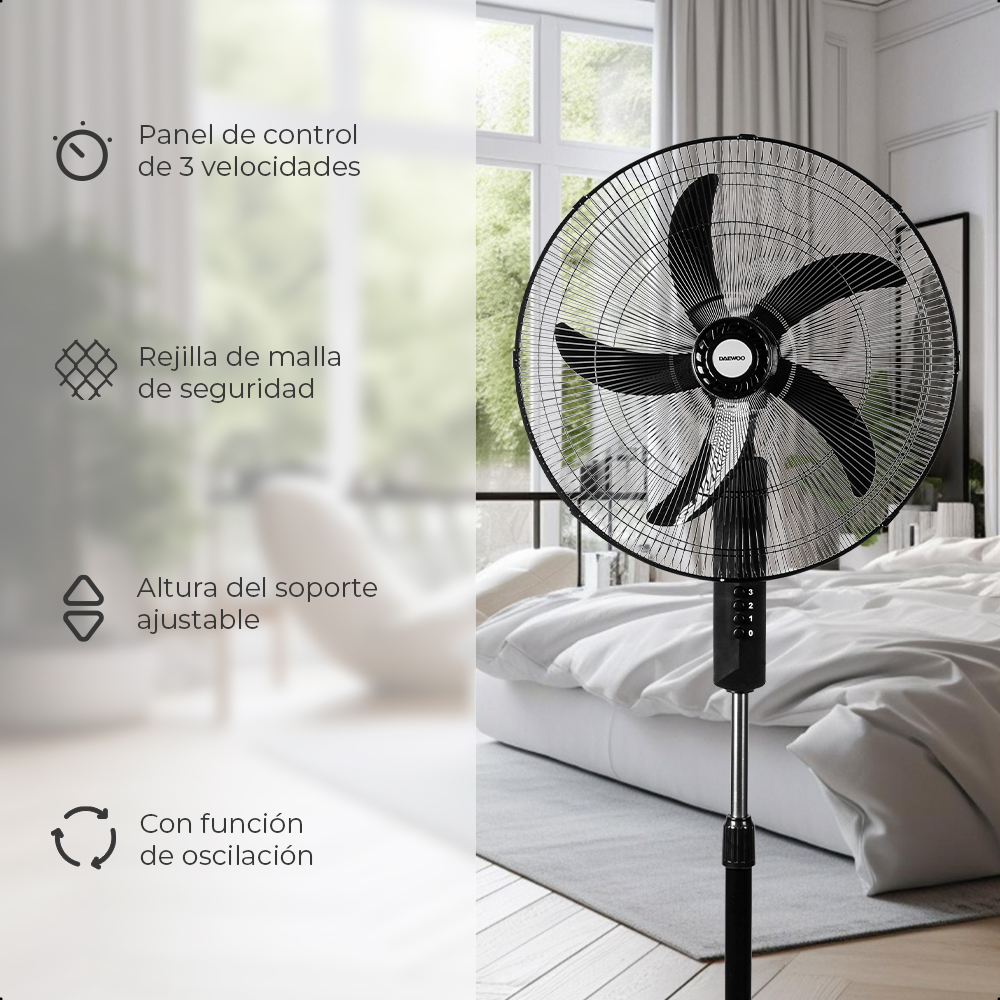 Foto 5 | Ventilador Daewoo De Pedestal  20'' 3 Velocidades de 90 W