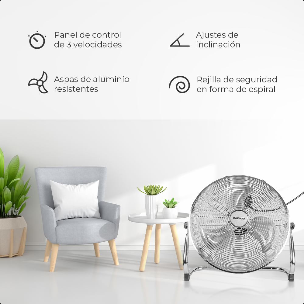 Foto 6 pulgar | Ventilador de Piso Daewoo Cromado 16'' 3 Velocidades