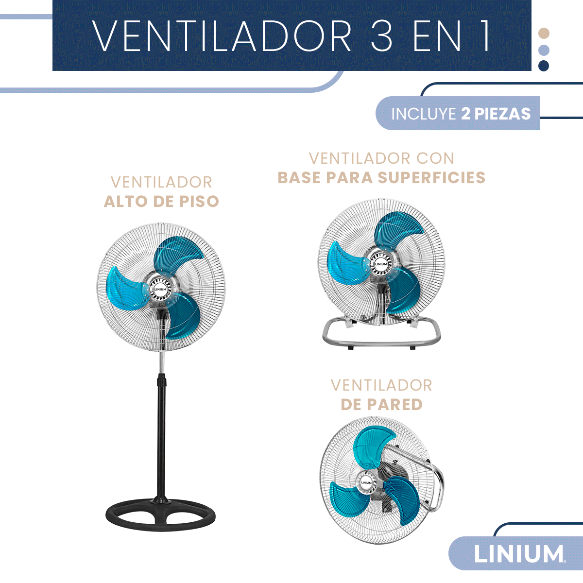 Foto 3 pulgar | Set de 2 Ventiladores Linium 3 en 1