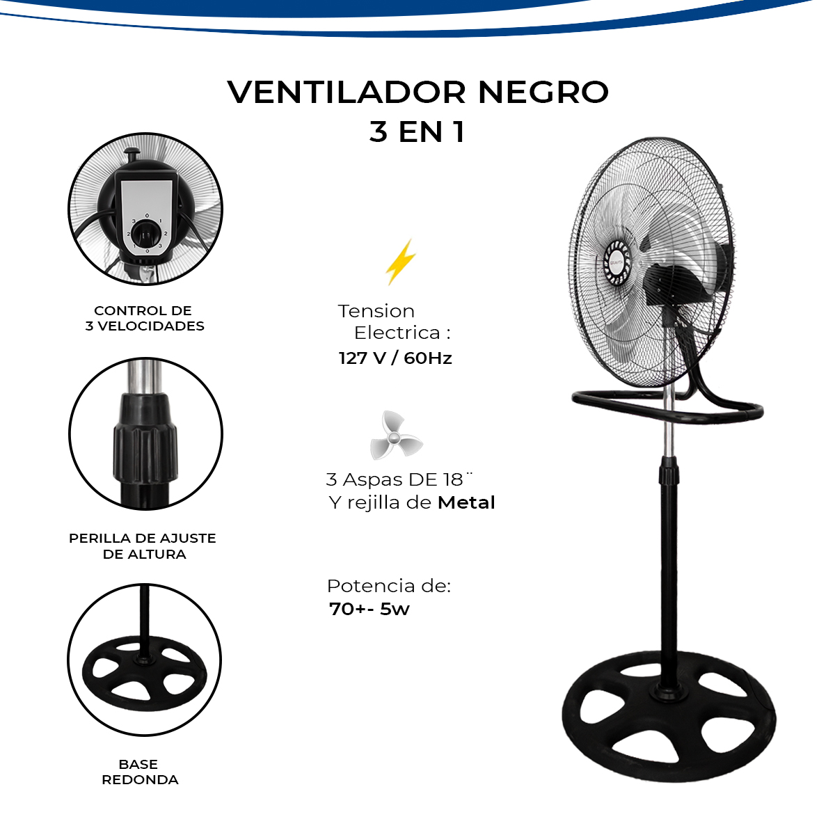 Foto 7 pulgar | Ventilador 3 En 1 De 18 Pulgadas Marca Gravita