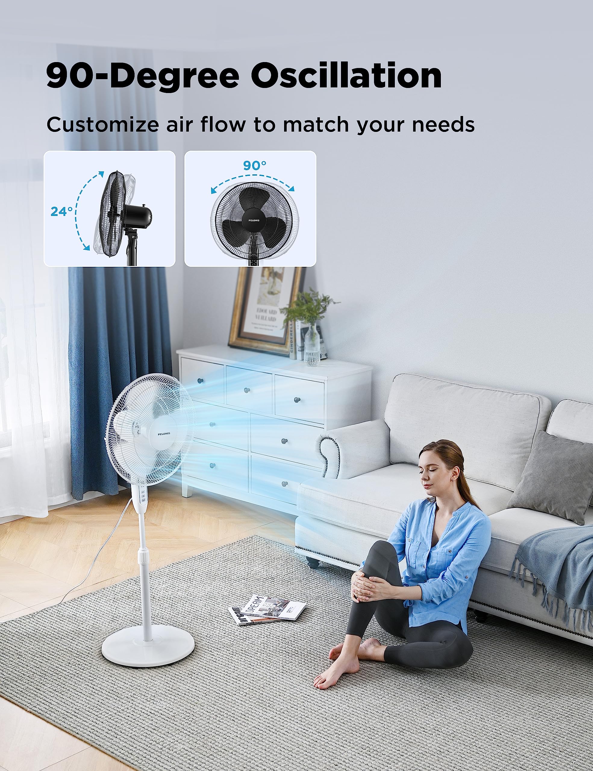 Foto 4 pulgar | Ventilador Pelonis De 16 Pulgadas Con Pedestal Oscilante Y Mando A Distancia - Venta Internacional.