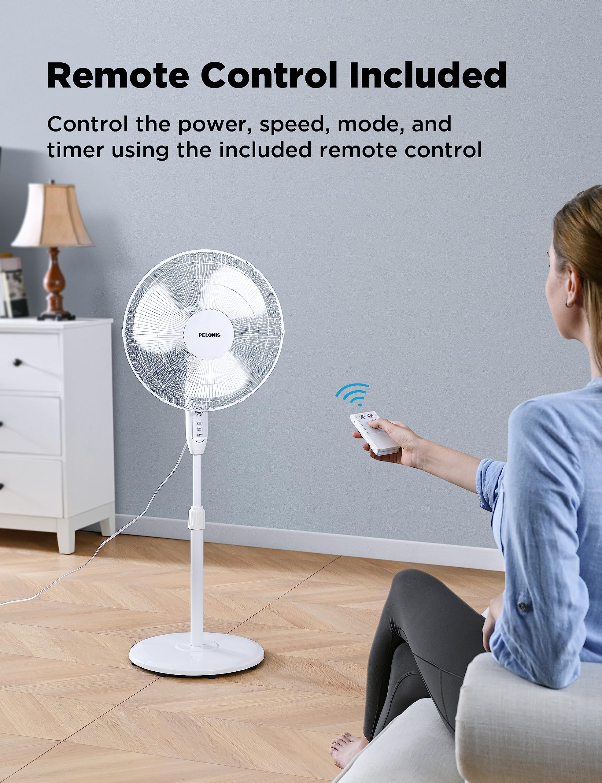Foto 7 pulgar | Ventilador Pelonis De 16 Pulgadas Con Pedestal Oscilante Y Mando A Distancia - Venta Internacional.