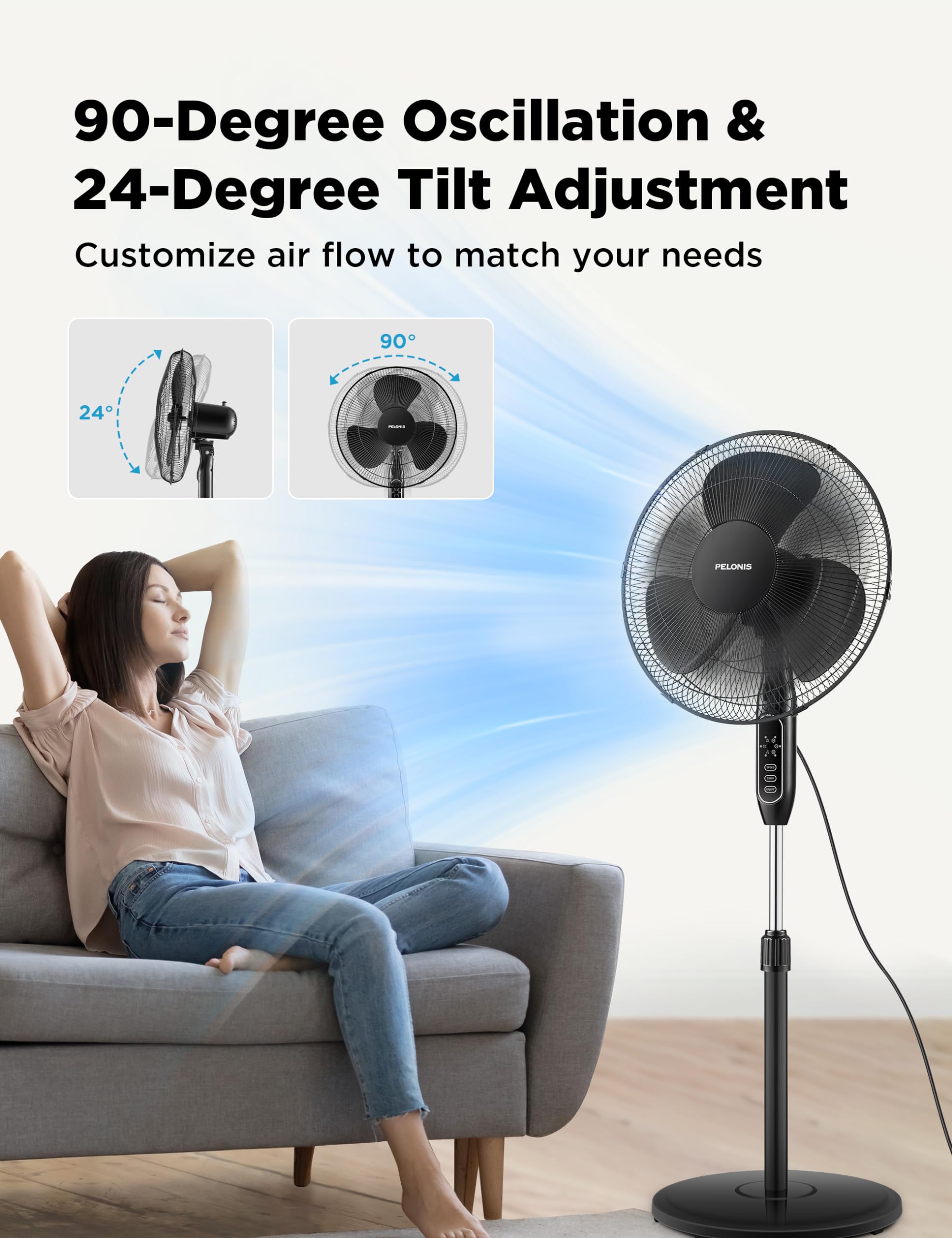 Foto 4 pulgar | Ventilador De Pedestal Pelonis Supreme 16, Negro, 40 Cm, Con Mando A Distancia - Venta Internacional.