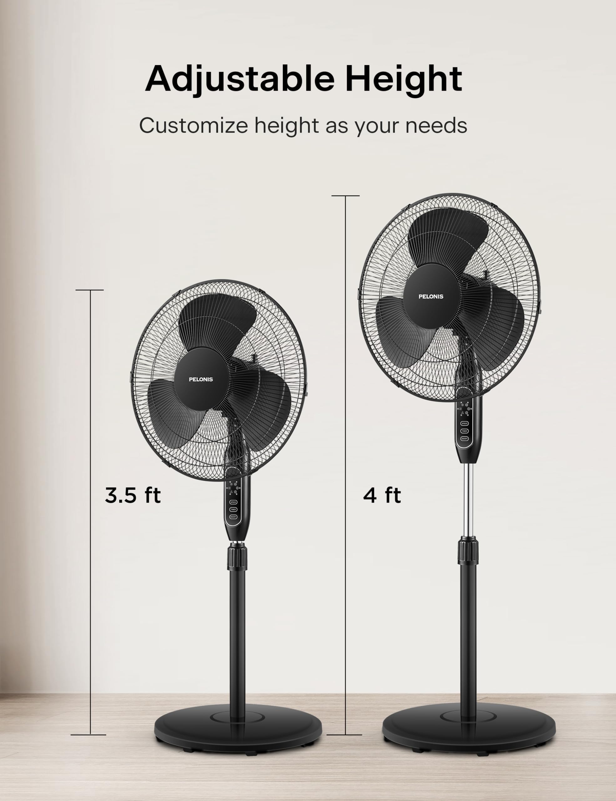 Foto 7 pulgar | Ventilador De Pedestal Pelonis Supreme 16, Negro, 40 Cm, Con Mando A Distancia - Venta Internacional.