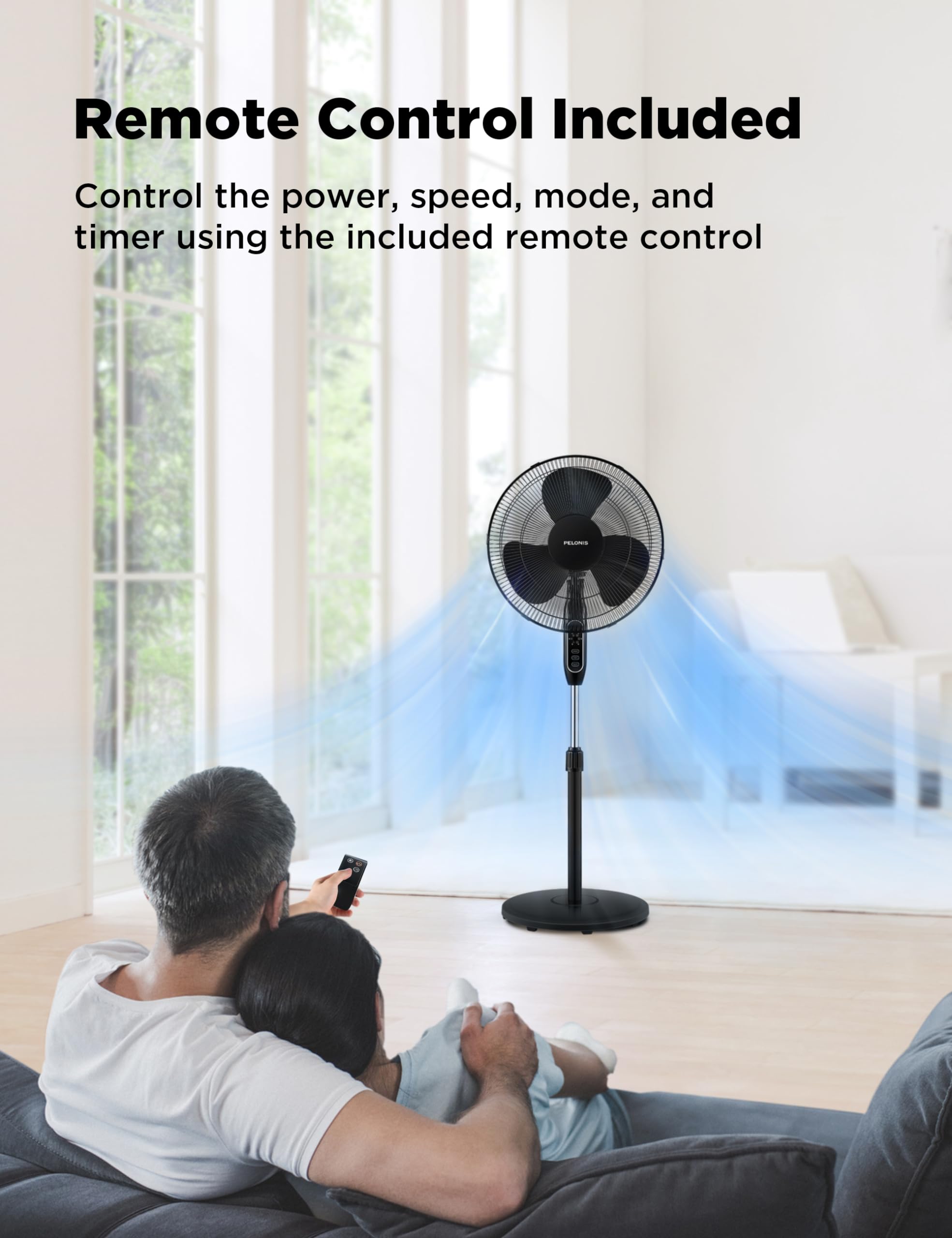 Foto 8 pulgar | Ventilador De Pedestal Pelonis Supreme 16, Negro, 40 Cm, Con Mando A Distancia - Venta Internacional.