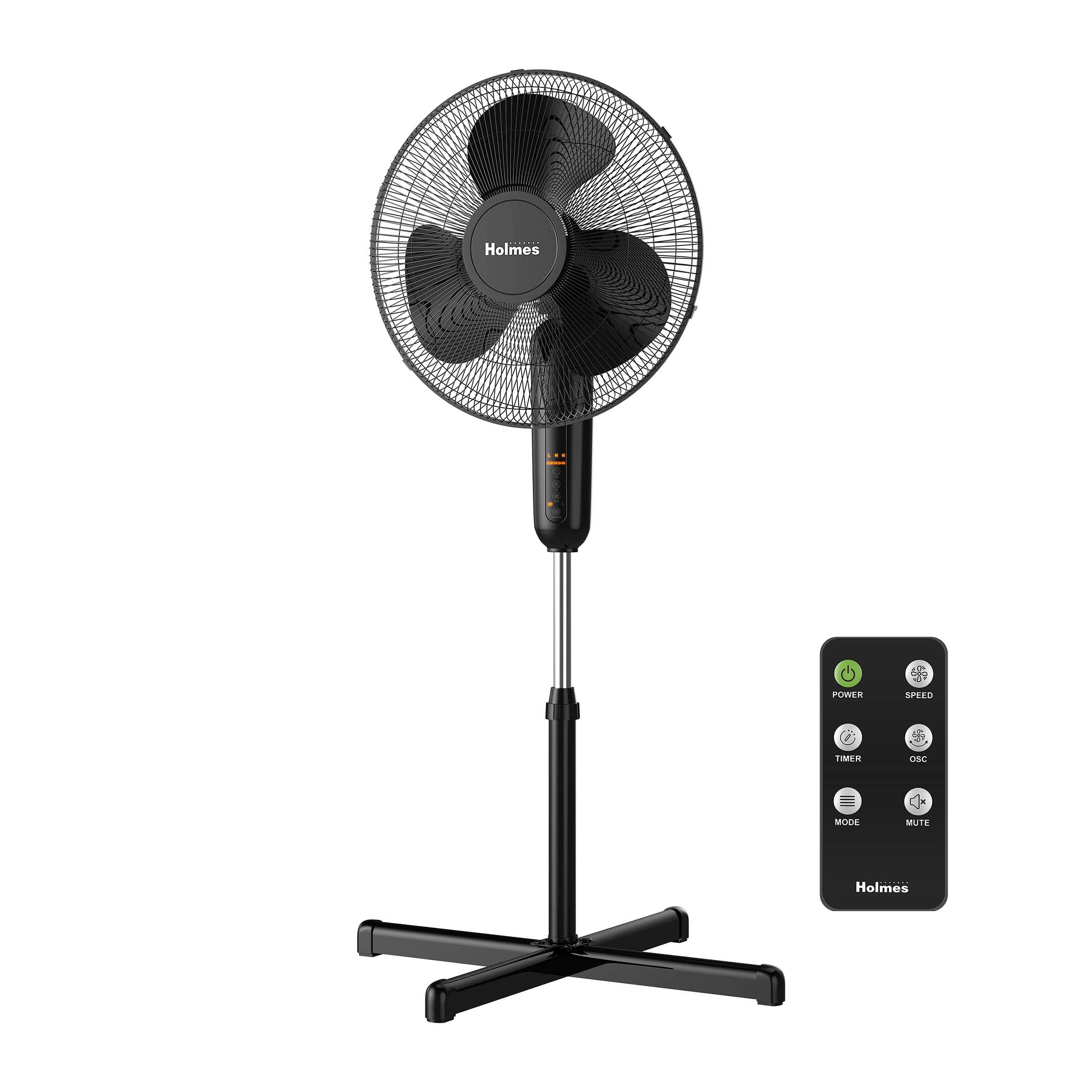 Ventilador De Pie Holmes 16 Digital, 3 Velocidades Y 3 Modos Con Mando A Distancia, Negro - Venta Internacional.