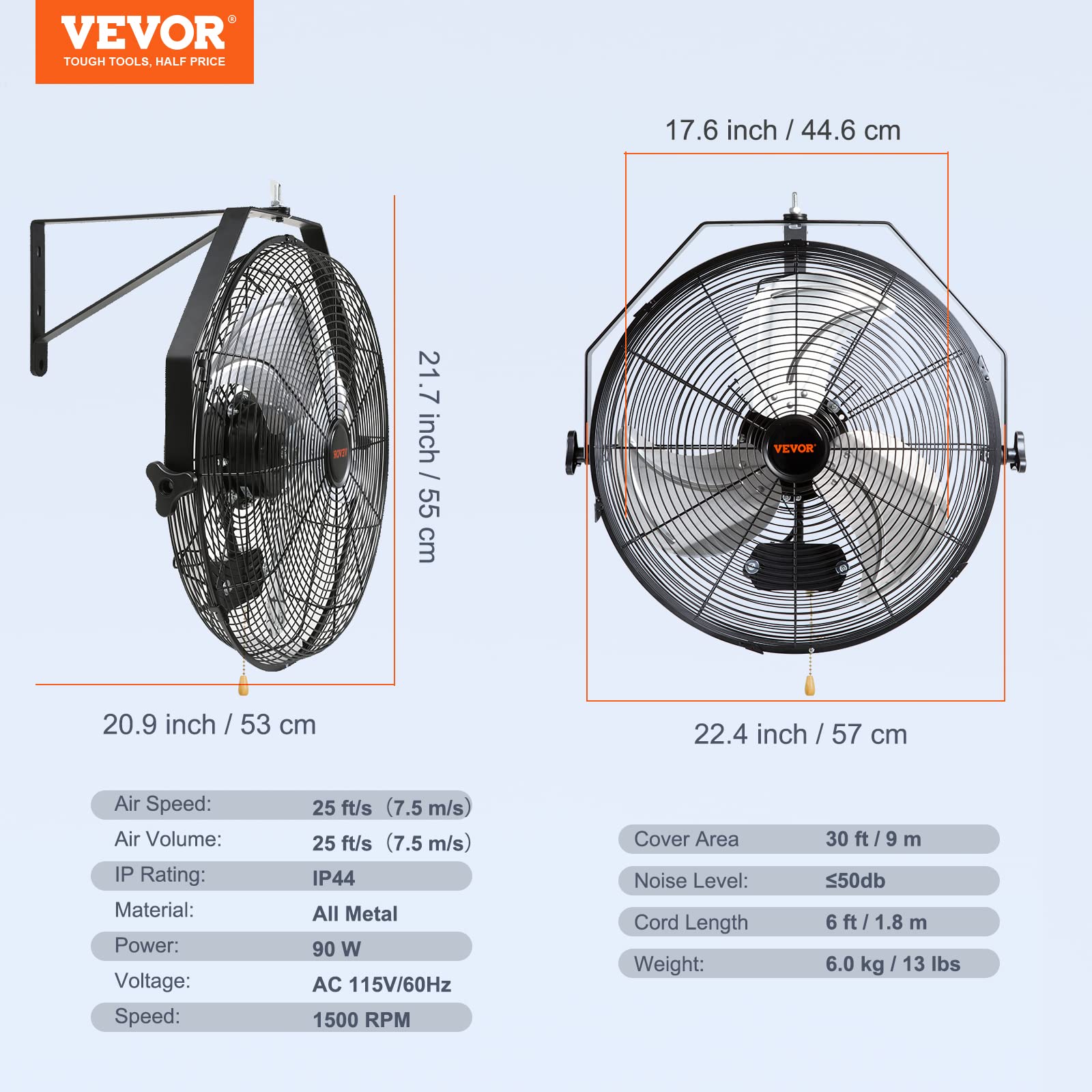 Foto 8 pulgar | Ventilador De Pared Vevor, 18 Pulgadas, 3 Velocidades, Ip44, Impermeable, Negro - Venta Internacional.