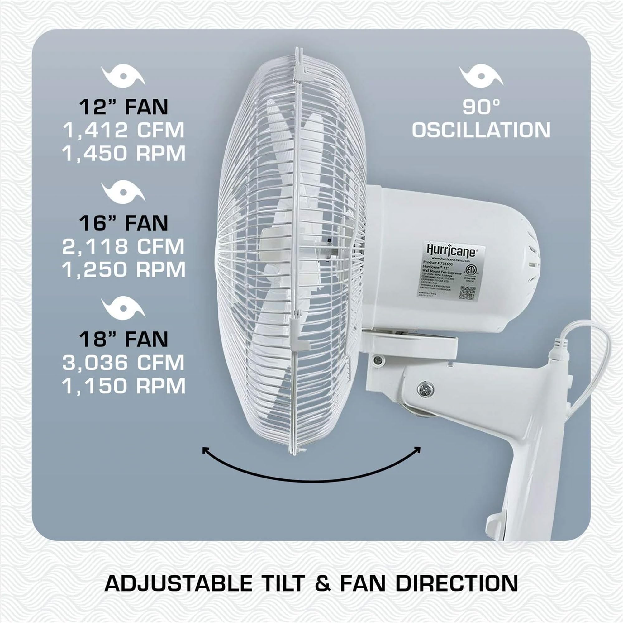 Foto 5 pulgar | Ventilador De Pared Hurricane Supreme 12, Oscilante, 30 Cm, 3 Velocidades - Venta Internacional.