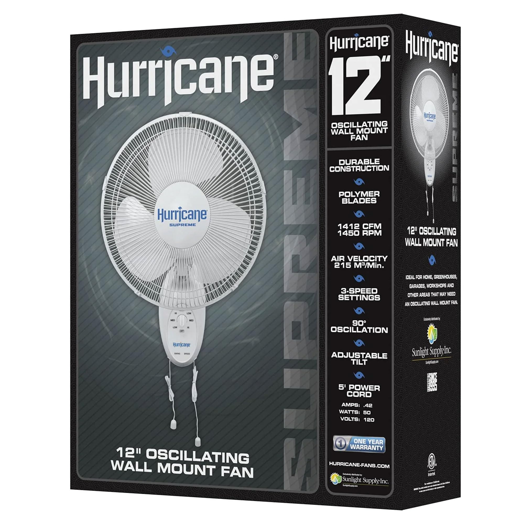 Foto 6 pulgar | Ventilador De Pared Hurricane Supreme 12, Oscilante, 30 Cm, 3 Velocidades - Venta Internacional.