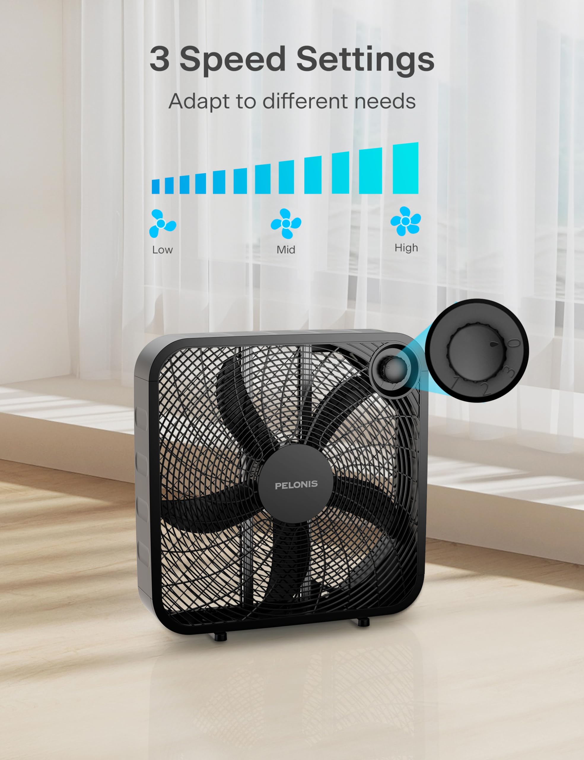Foto 2 | Ventilador de Caja Pelonis 3 Velocidades Negro - Venta Internacional