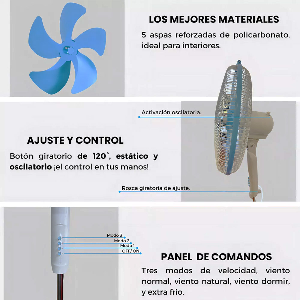 Foto 3 pulgar | Ventilador Pedestal de 5 Aspas Ajustable