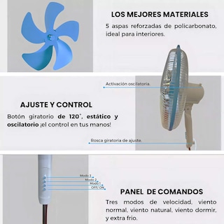 Foto 2 | Ventilador Pedestal de 5 Aspas Ajustable