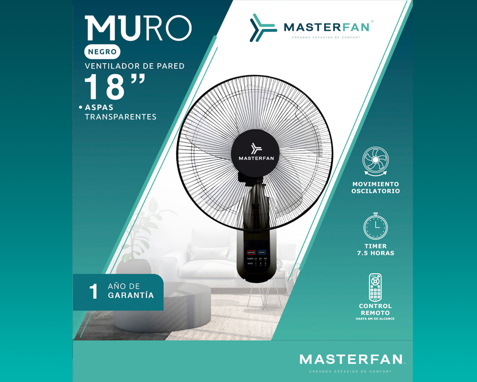 Foto 5 pulgar | Ventilador De Pared Masterfan Muro 18 Pulgadas Negro