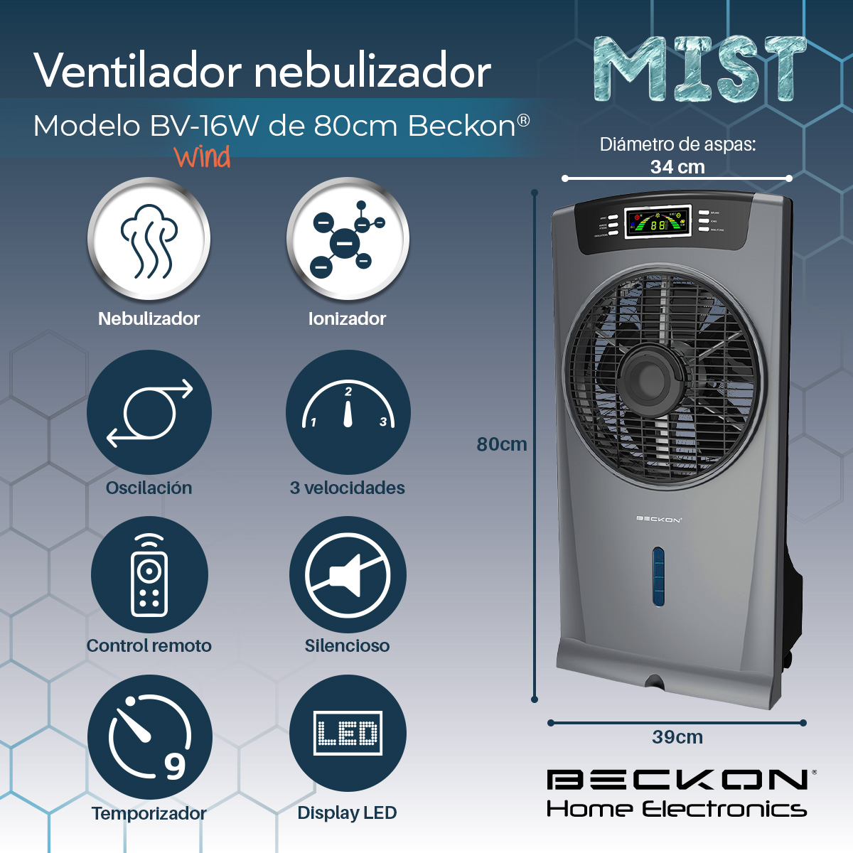 Foto 3 pulgar | Ventilador Humidificador Bv-16wwind Color Gris Rociador Nebulizador Brisa Fresca Agua 80cm Ionizador Purificador Ai