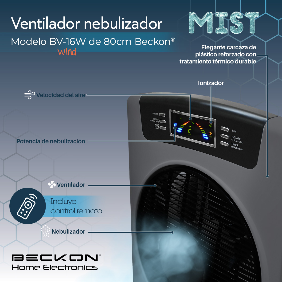 Foto 5 pulgar | Ventilador Humidificador Bv-16wwind Color Gris Rociador Nebulizador Brisa Fresca Agua 80cm Ionizador Purificador Ai