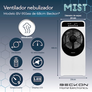 Foto 2 | Ventilador Humidificador Rociador Nebulizador Brisa Agua 68cm De Alto Premium Beckon Bv-95sea Silencioso Control Remoto
