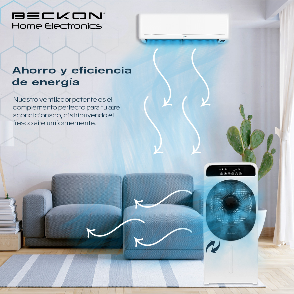 Foto 6 | Ventilador Humidificador Rociador Nebulizador Brisa Agua 68cm De Alto Premium Beckon Bv-95sea Silencioso Control Remoto