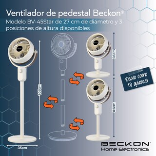 Foto 4 | Ventilador De Pedestal Decorativo Premium Beckon Bv-45star Alta Potencia 27cm De Diámetro 3 Posiciones De Altura Os