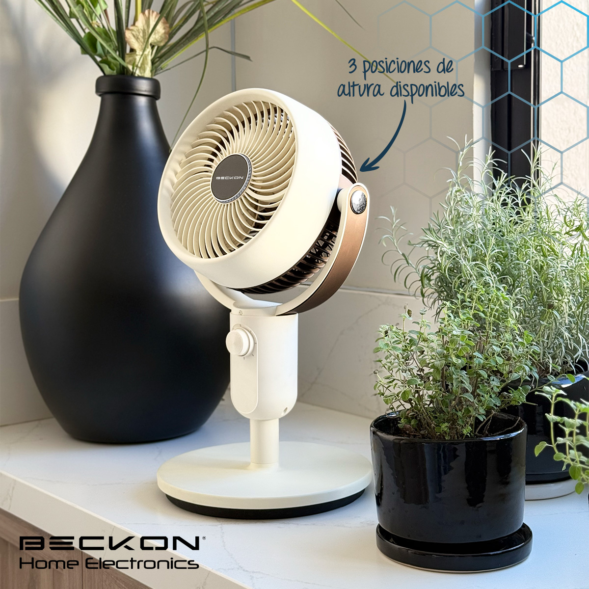 Foto 7 pulgar | Ventilador De Pedestal Decorativo Premium Beckon Bv-45star Alta Potencia 27cm De Diámetro 3 Posiciones De Altura Os