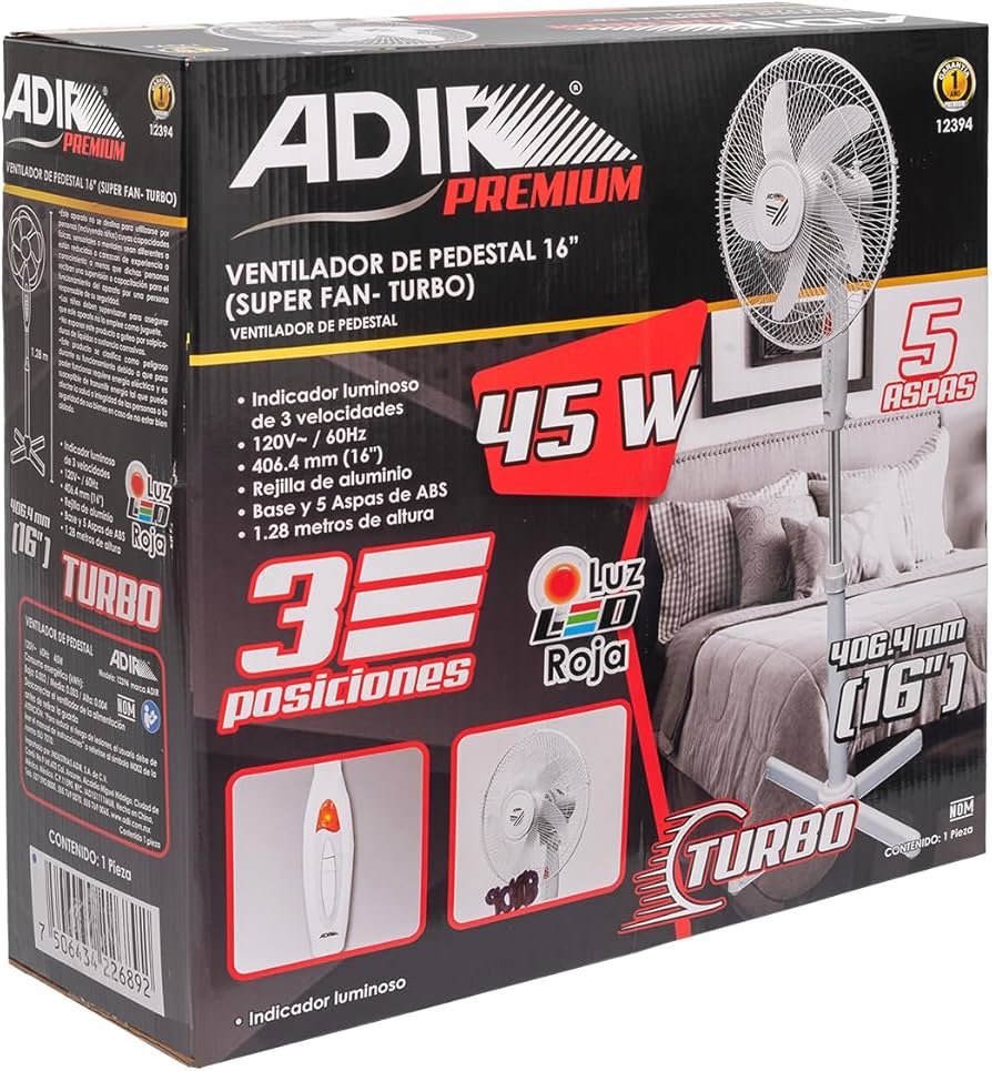 Foto 3 pulgar | Ventilador Pedestal 16'' 3 Velocidades Turbo