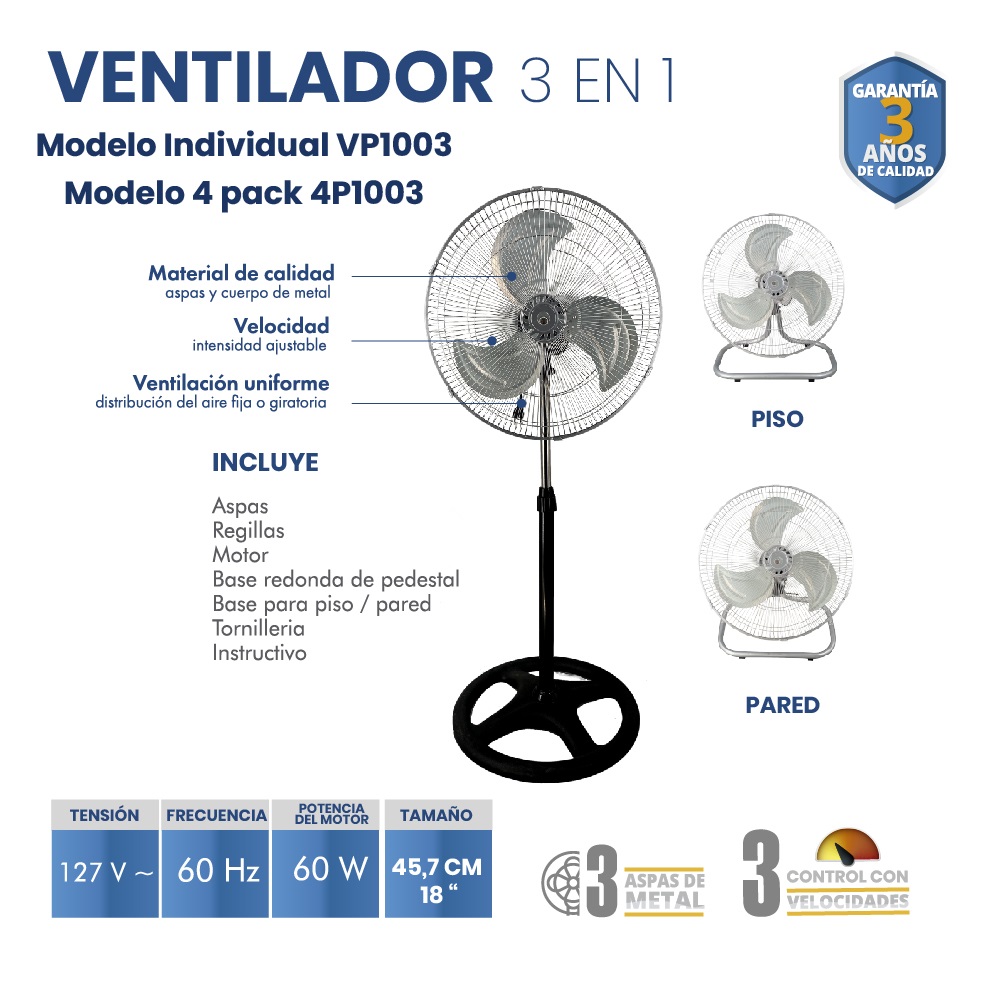 Foto 8 pulgar | Ventilador 3 En 1 18'' 4 Pzas Aspas De Metal