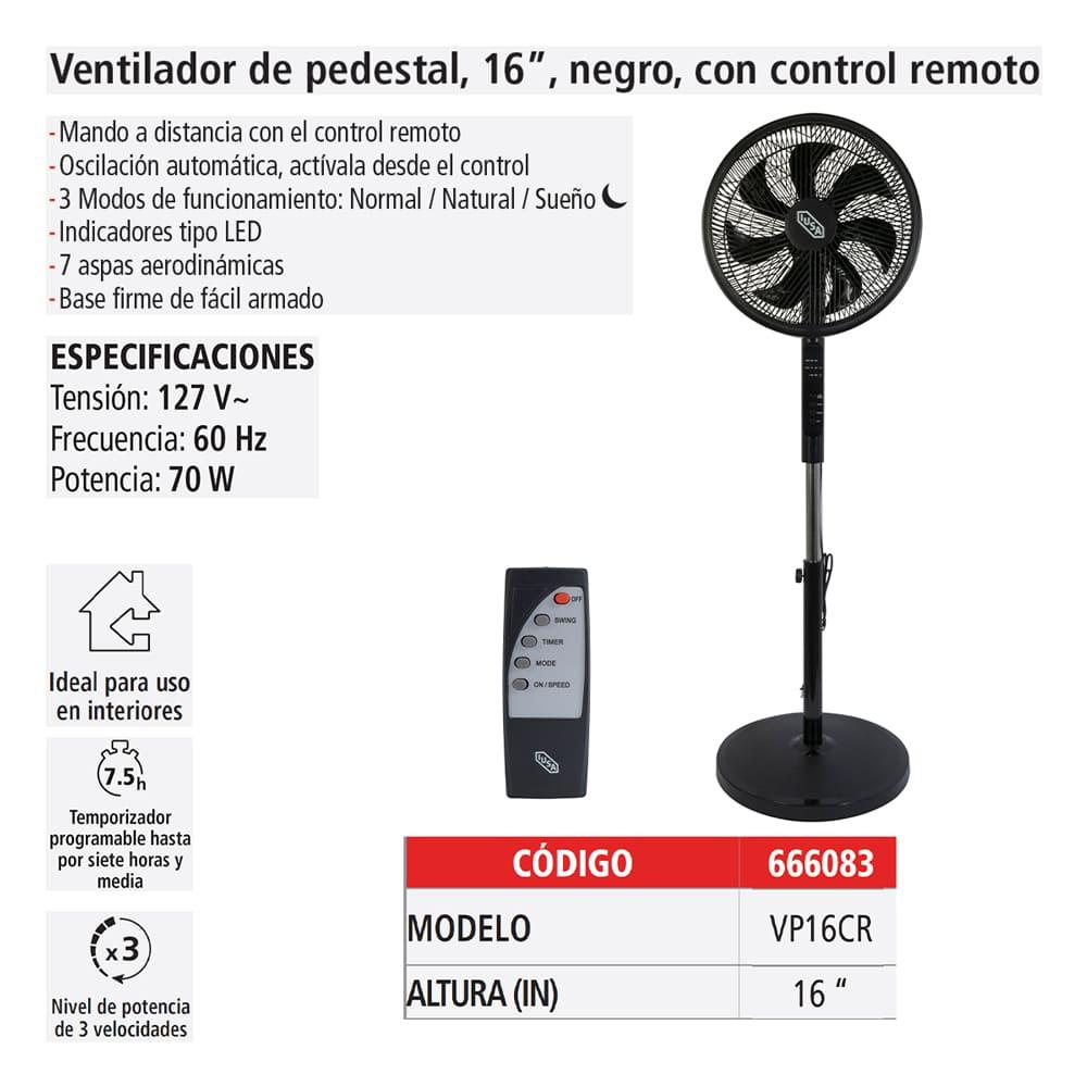 Foto 5 pulgar | Ventilador De Pedestal 16'' Digital Iusa Con Control Remoto Color Negro