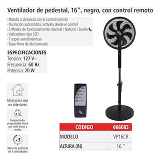 Foto 4 | Ventilador De Pedestal 16'' Digital Iusa Con Control Remoto Color Negro