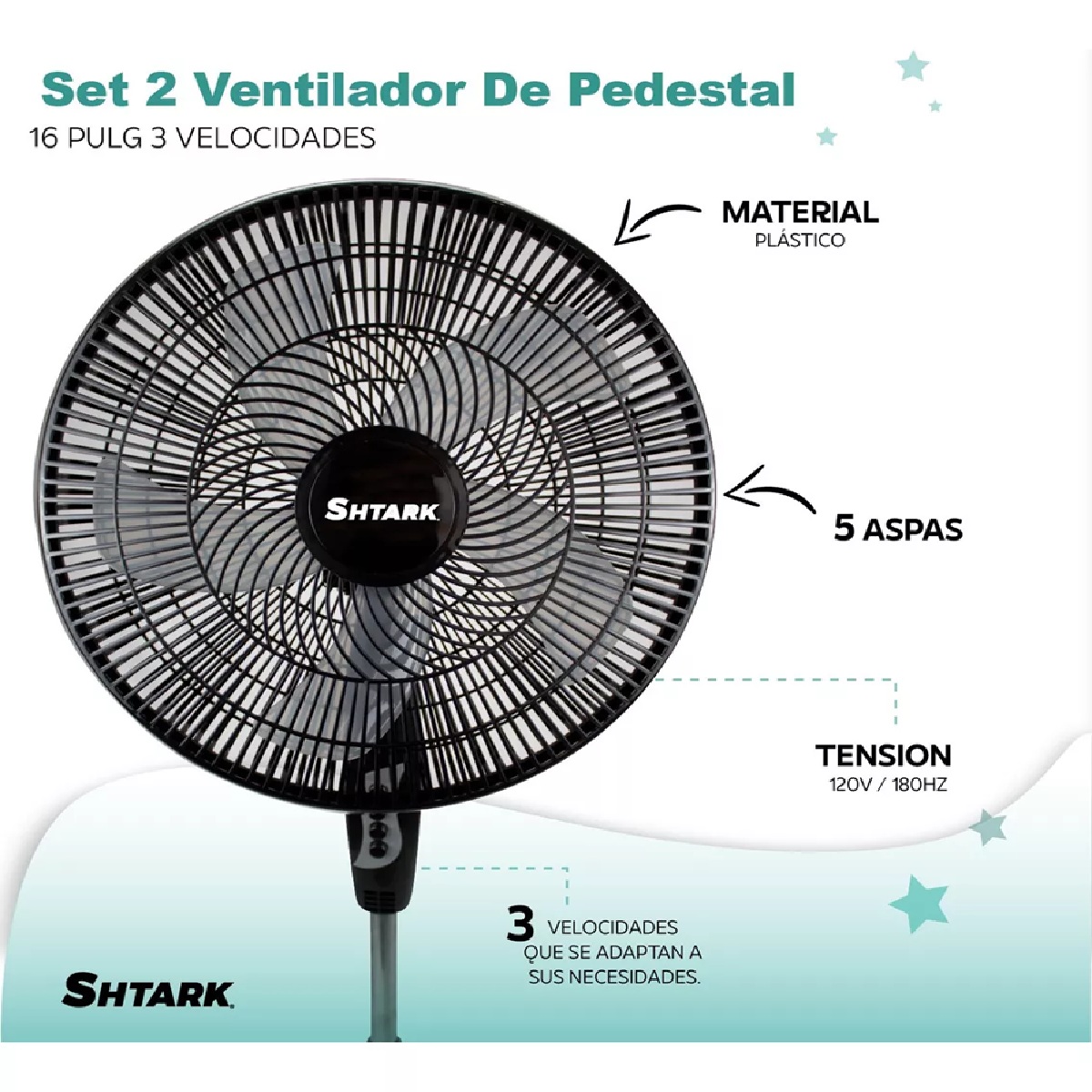 Foto 4 | Set 2 Ventilador De Pedestal 5 Aspas 16 Pulg 3 Velocidades