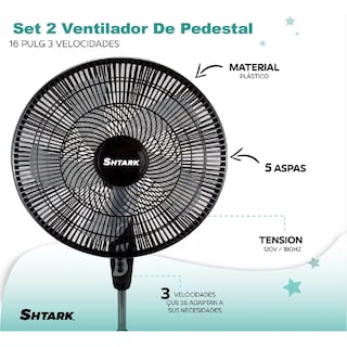 Foto 4 | Set 2 Ventilador De Pedestal 5 Aspas 16 Pulg 3 Velocidades