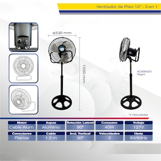 Foto 8 | Cityluz Ventilador 3 En 1 De 12'' Con 3 Velocidades Y Aspas De Aluminio 40w
