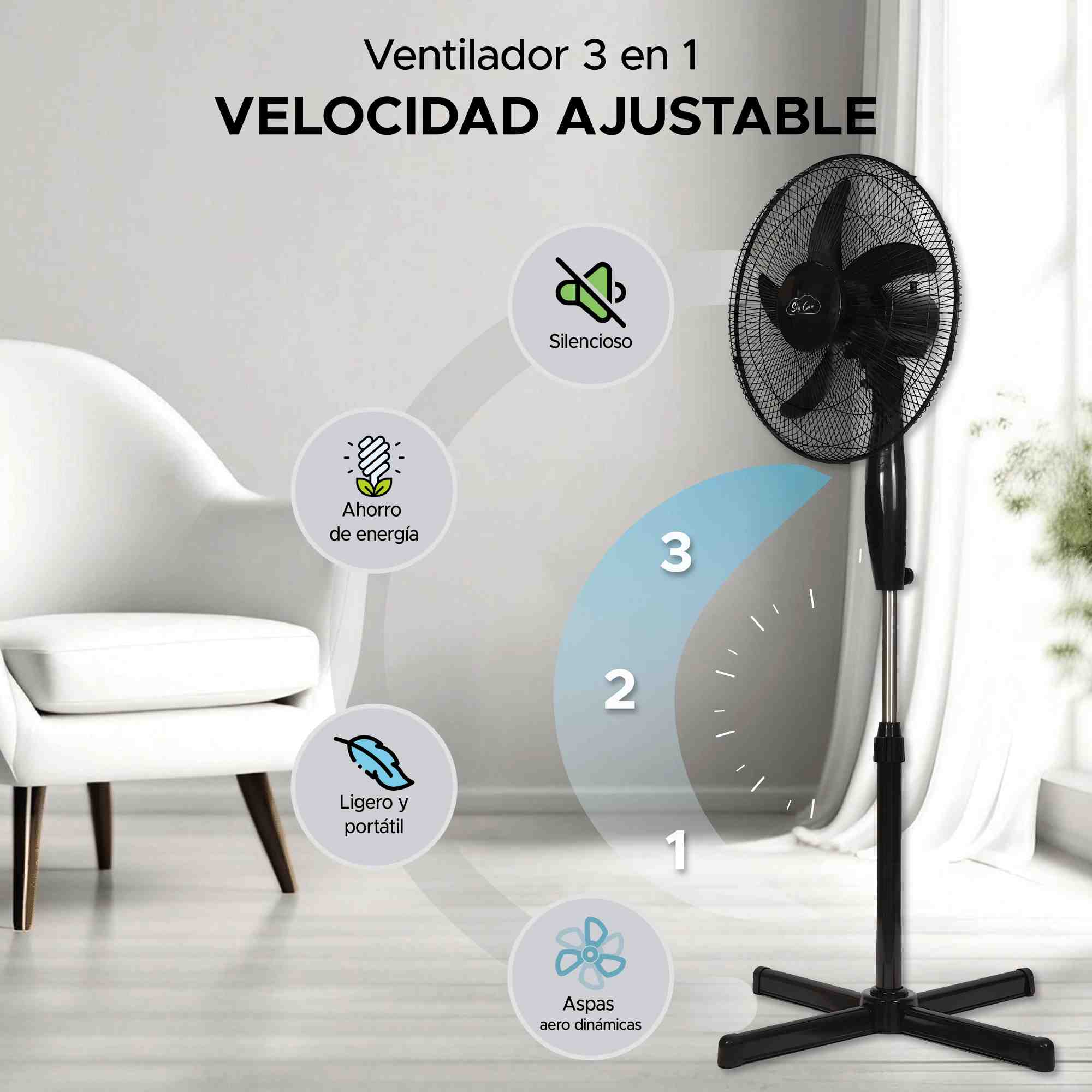 Foto 3 pulgar | Set 2 Ventiladores De Pedestal Sky Care 16'' Negro