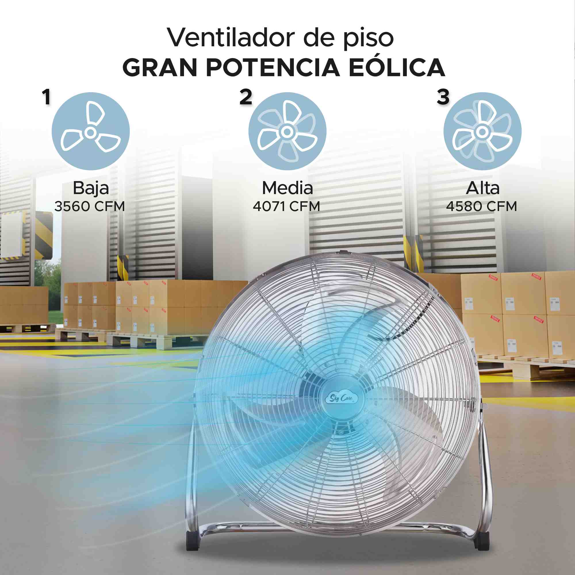 Foto 3 pulgar | Ventilador Industrial De Piso Sky Care 20  Metálico – 3 Velocidades