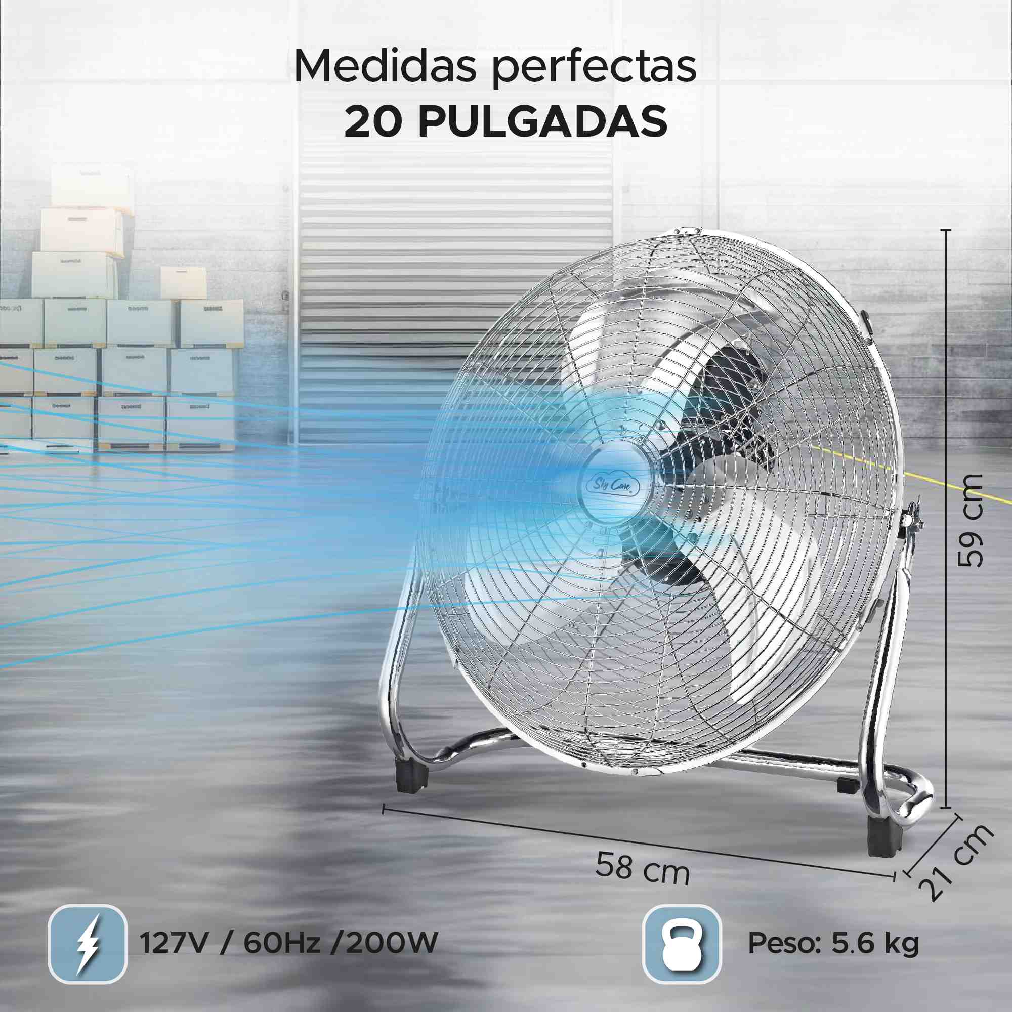 Foto 4 pulgar | Ventilador Industrial De Piso Sky Care 20  Metálico – 3 Velocidades
