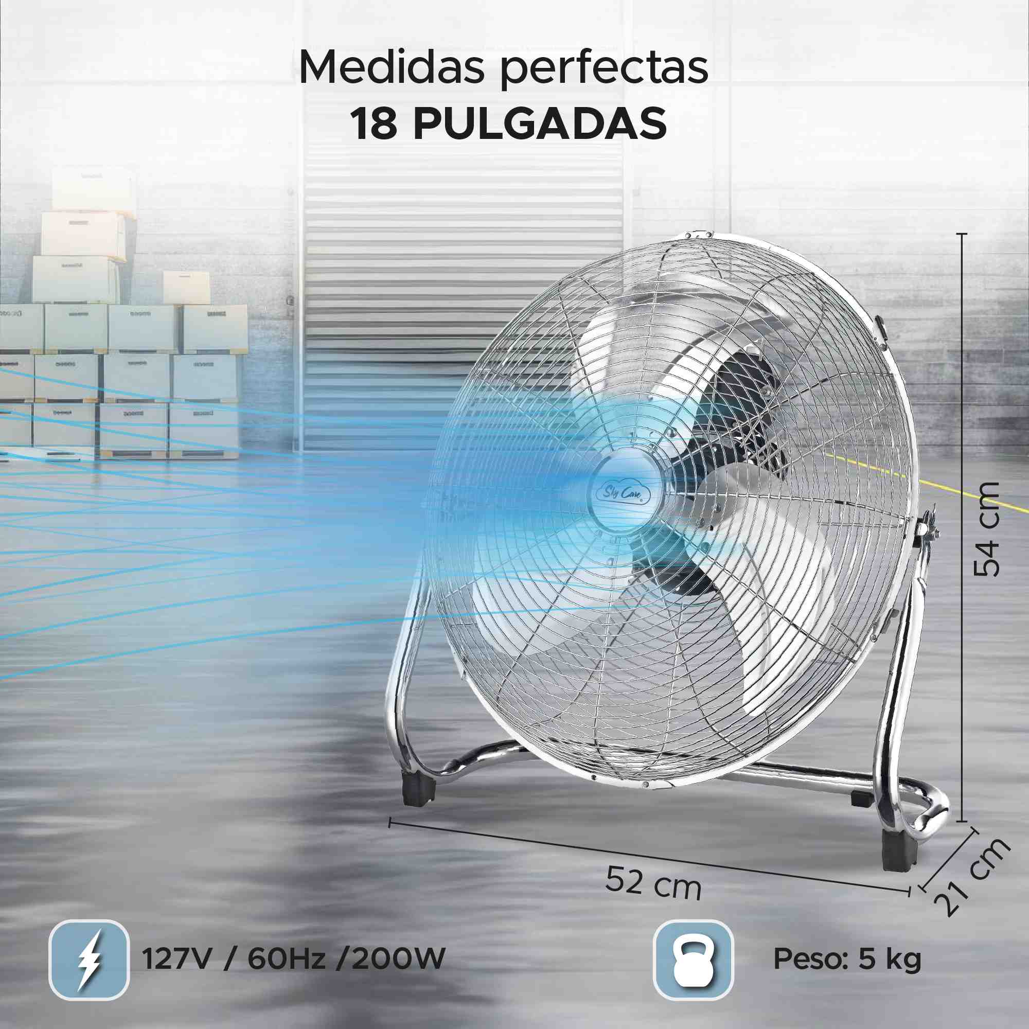 Foto 4 pulgar | Ventilador Industrial De Piso Sky Care 18'' Metálico – 3 Velocidades
