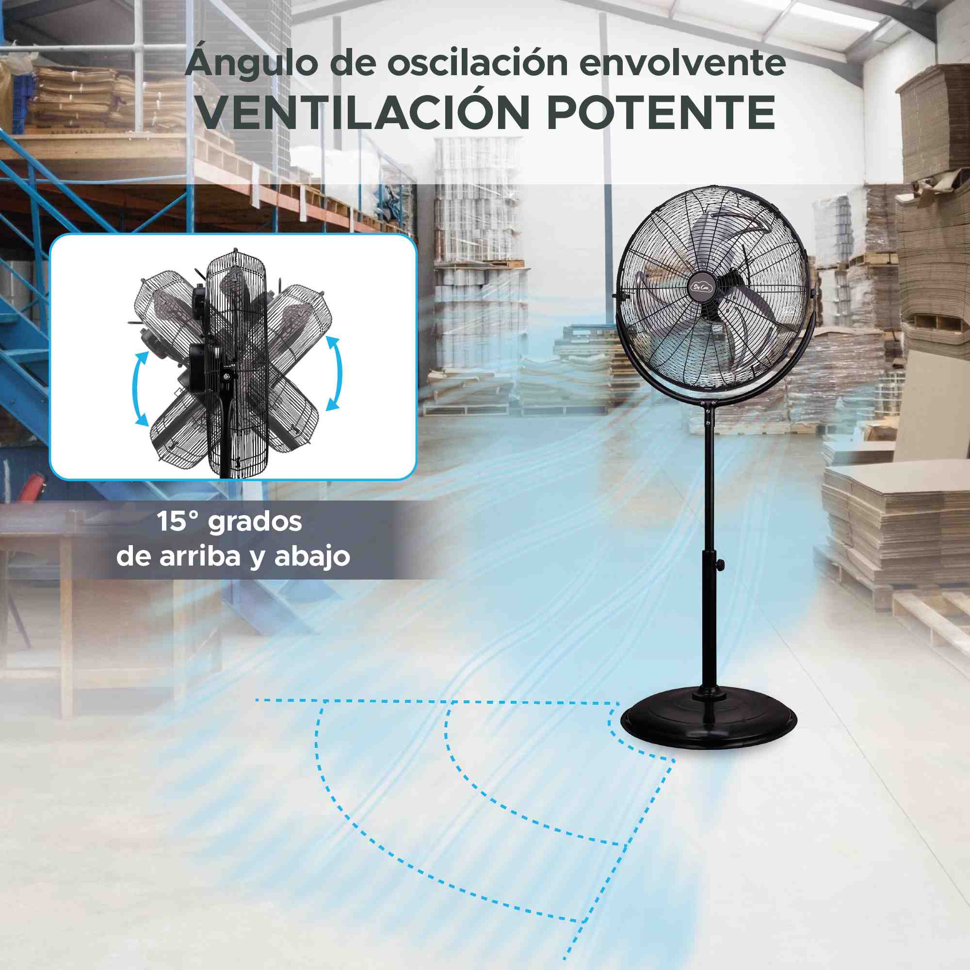 Foto 5 pulgar | Ventilador Industrial de Pedestal 20'' Negro
