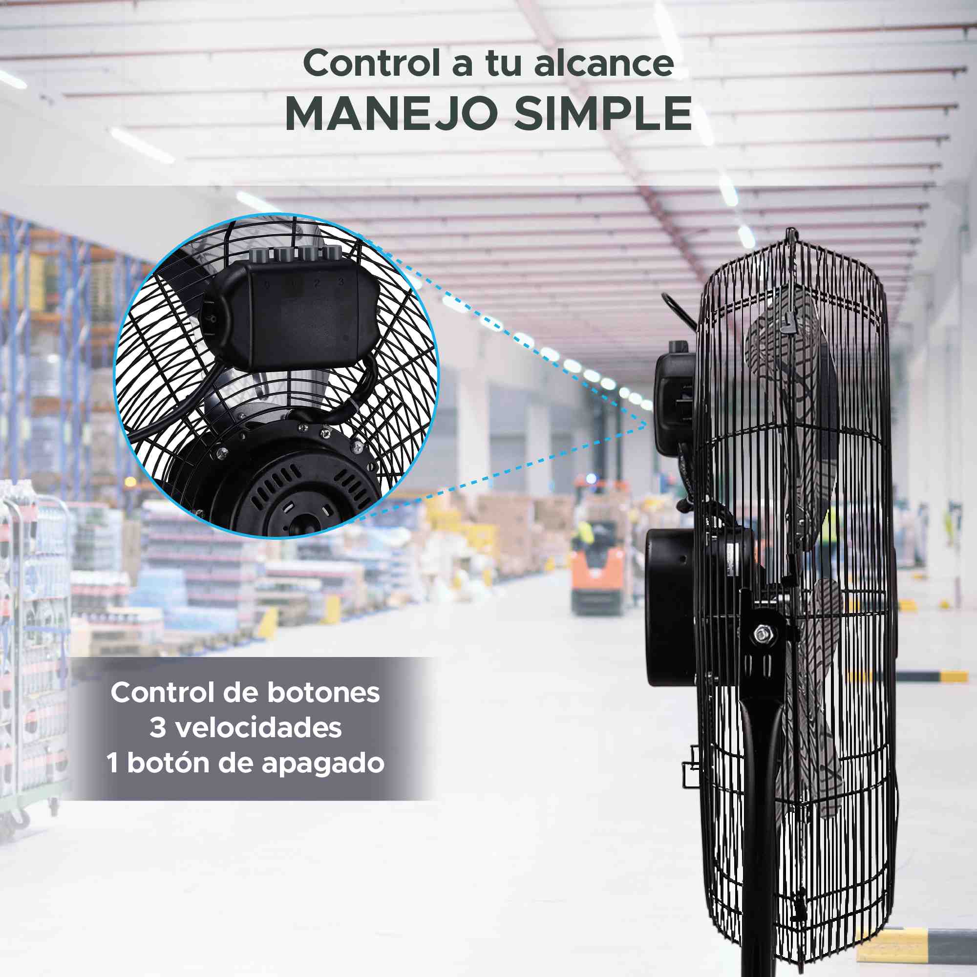 Foto 6 pulgar | Ventilador Industrial de Pedestal 20'' Negro