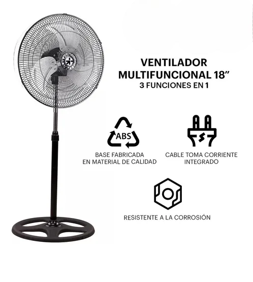 Foto 3 pulgar | Ventilador Xtellar 18 Pedestal Piso Pared 3 En 1 Aspas Metálica Estructura Negro