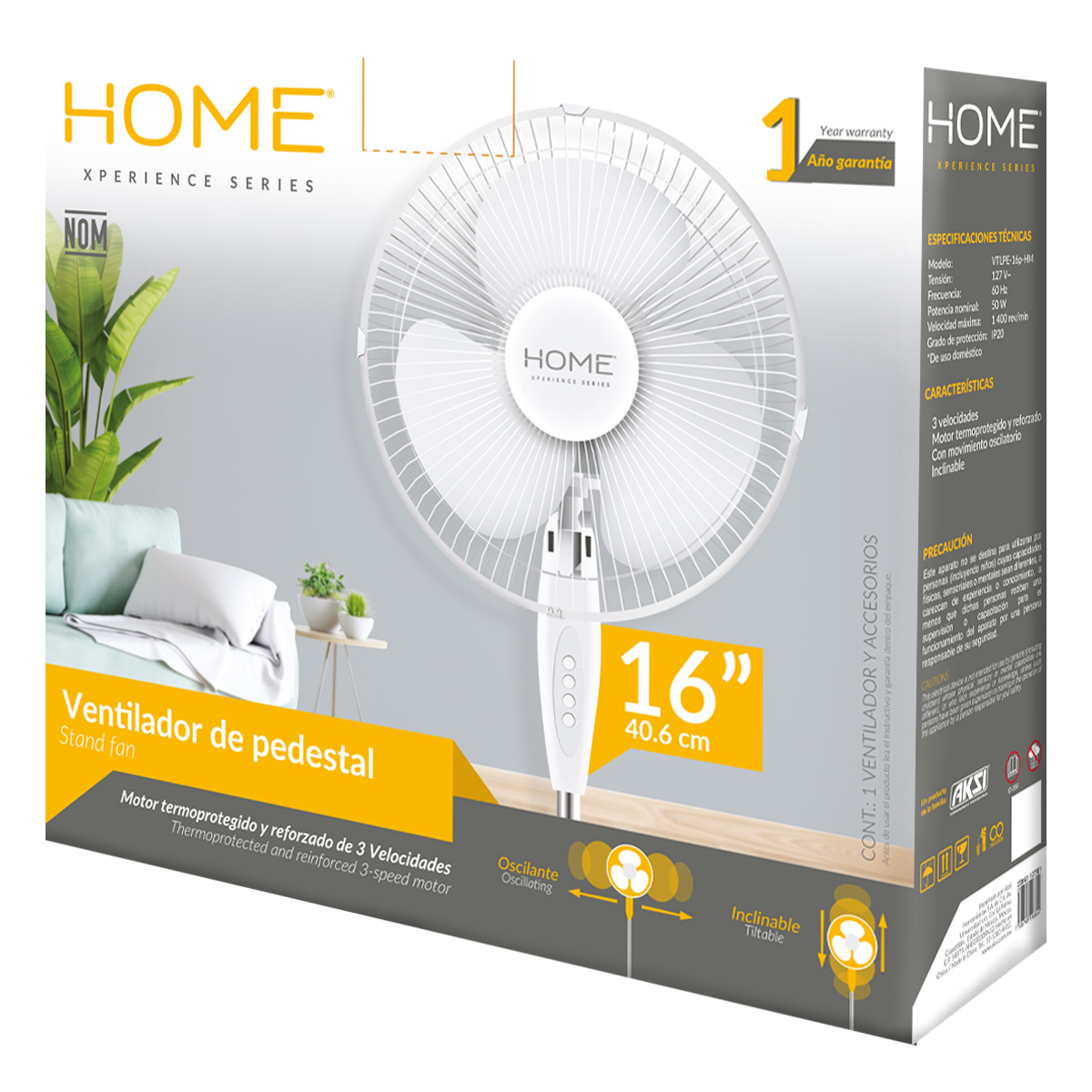Foto 4 pulgar | Ventilador Pedestal Aksi 16 Pulgadas 3 Velocidades