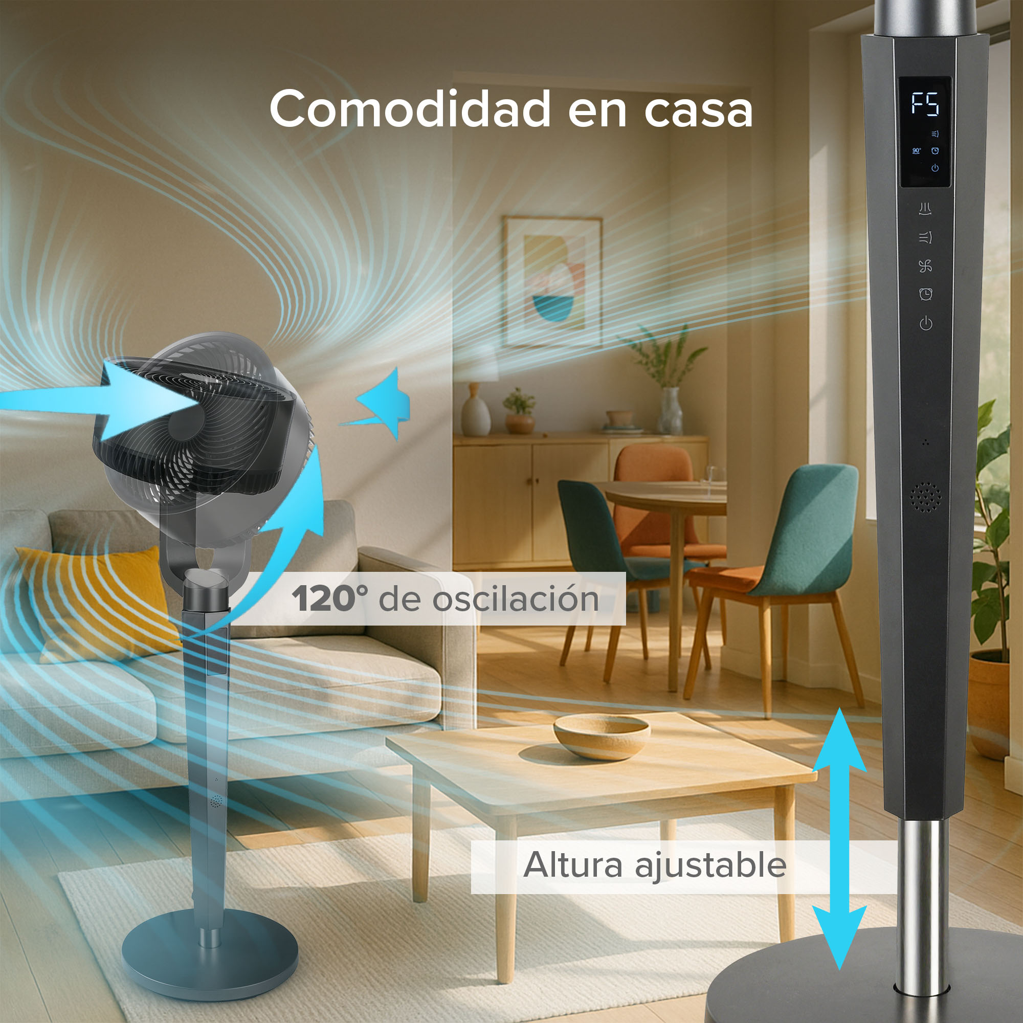 Foto 6 | Ventilador De Pie 360° Ultra Silencioso, 24 Velocidades, Panel Digital Táctil Y Control Remoto