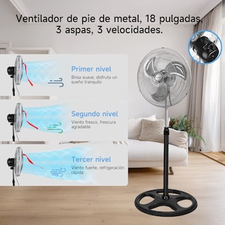 Foto 2 | Ventilador De Pedestal Metálico 18 Pulgadas, 3 Velocidades