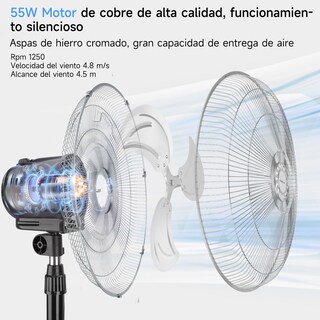 Foto 6 | Ventilador De Pedestal Metálico 18 Pulgadas, 3 Velocidades