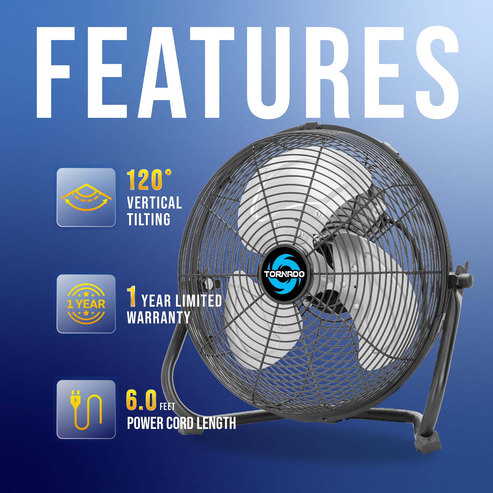 Foto 5 pulgar | Ventilador De Suelo Tornado, 30 Cm, Alta Velocidad, 3 Velocidades, Negro - Venta Internacional.