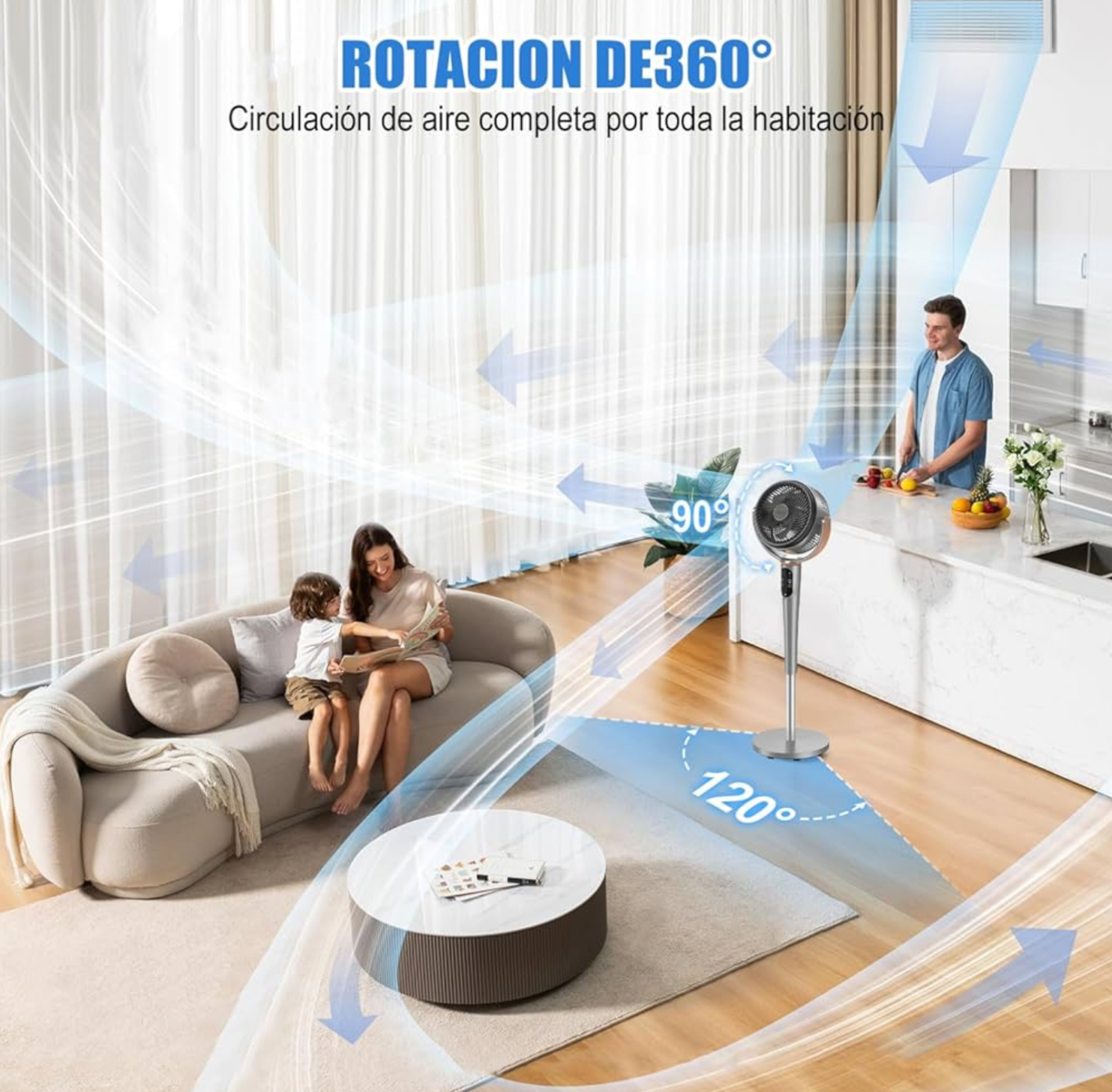 Foto 7 | Ventilador De Piso 24 Velocidades,360° Circulador De Aire Silencioso,120° Vertical Y 90° Oscilante Oscilante,tem