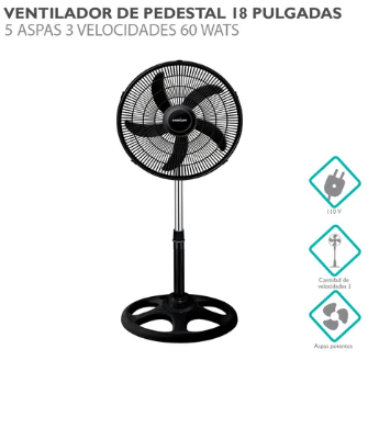 Foto 4 pulgar | Ventilador De Pedestal American 7418 18 Pul 5 Aspas 3 Vel 1.3 Mt Negro