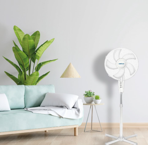 Ventilador De Pedestal American 7316 16 Pul 5 Aspas 3 Vel 1.25 Mt Blanco