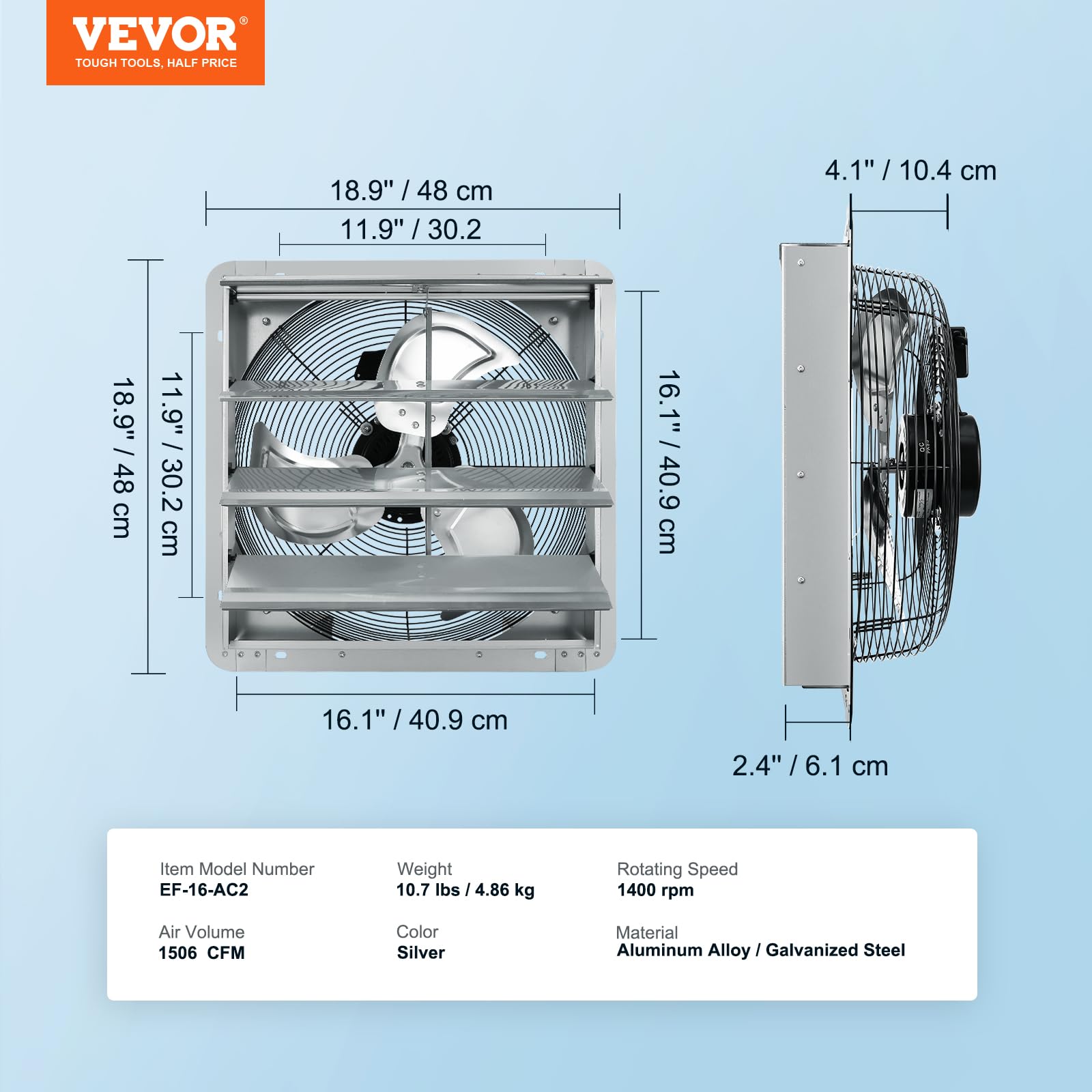 Foto 8 pulgar | Ventilador De Escape Con Persiana Vevor, 16 Pulgadas, 2000 Cfm, Montaje En Pared, Ático - Venta Internacional.