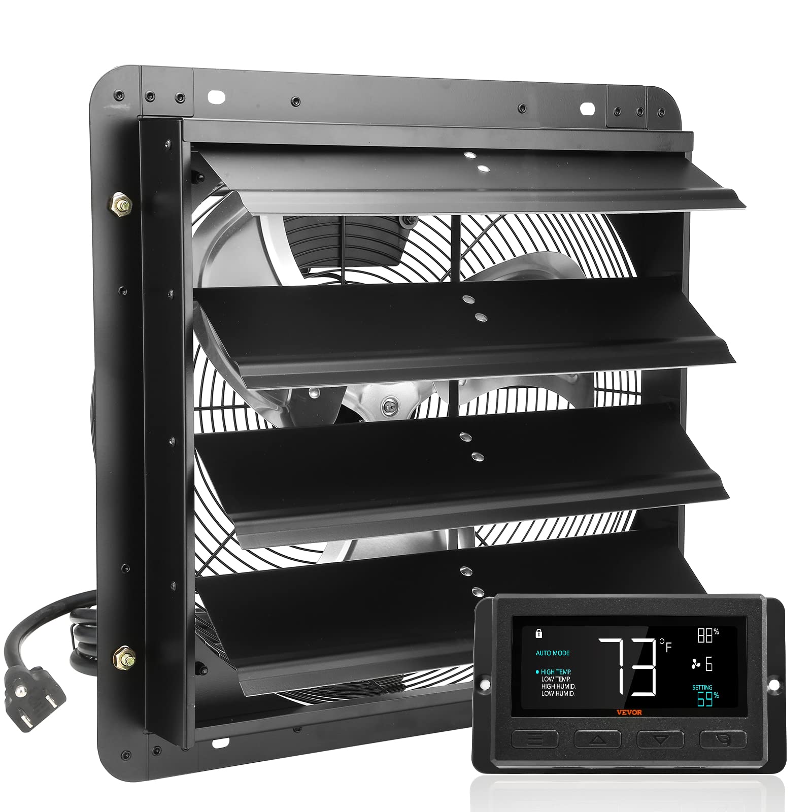 Ventilador De Escape Con Persiana Vevor De 16 Pulgadas Con Temperatura Y Humedad - Venta Internacional.